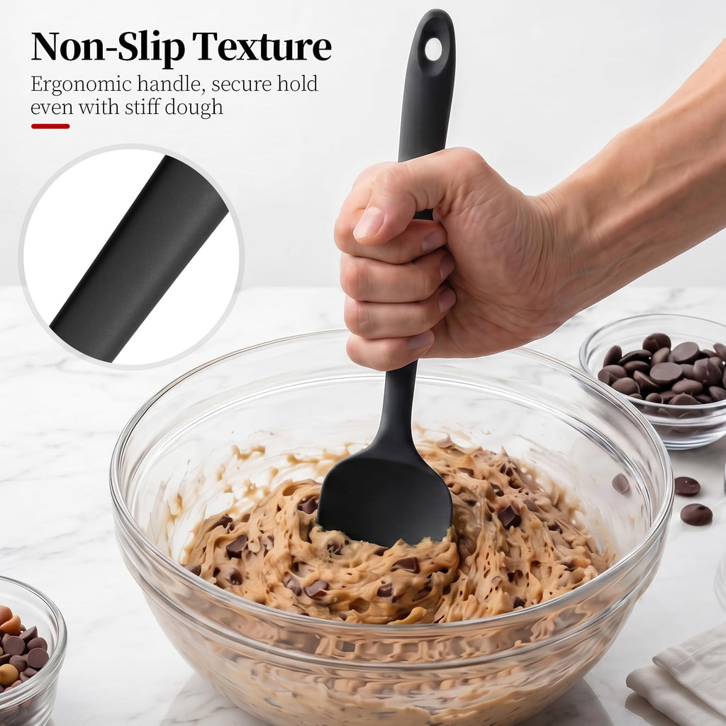 Lilybeam 600ºF Heat Resistant Silicone Spoon Spatula Set of 3, Black